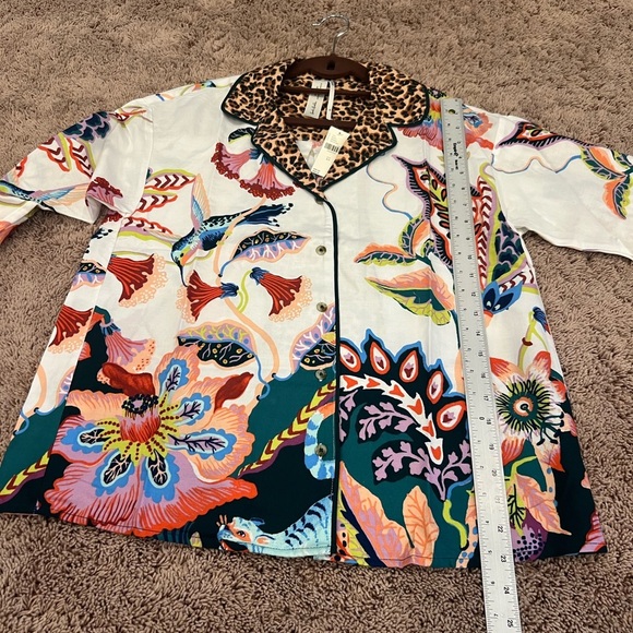 NWT new XS Anthropologie button flannel pajama top multicolor floral pjs - Picture 14 of 17